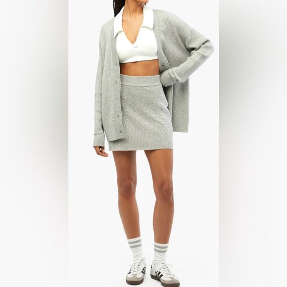 WeWoreWhat Varsity Cardigan Sweater Button Front Long M/L Heather Grey NWT - Picture 8 of 16